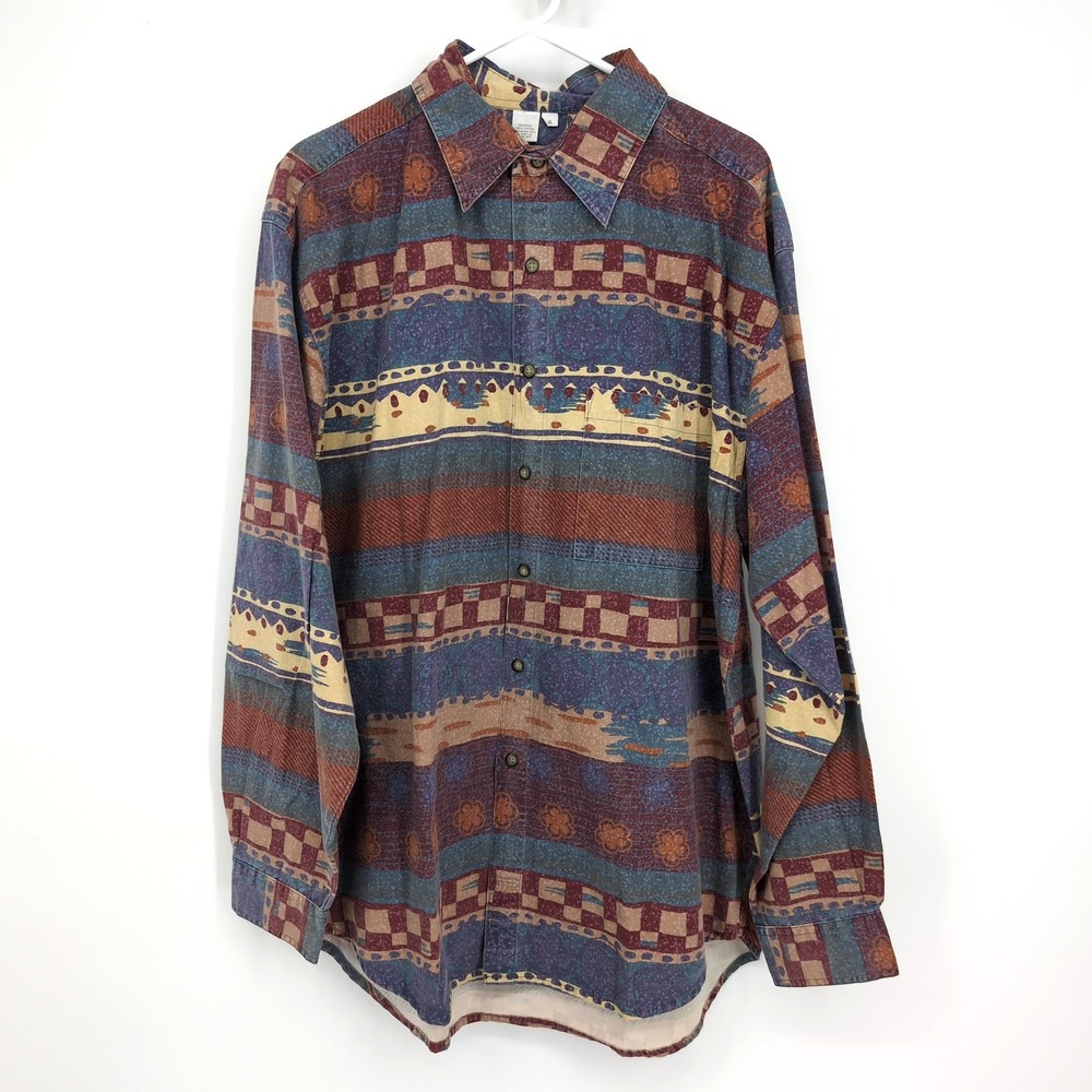The Territory Ahead Button Up Shirt Multicolor Geometric Tribal Mens XL